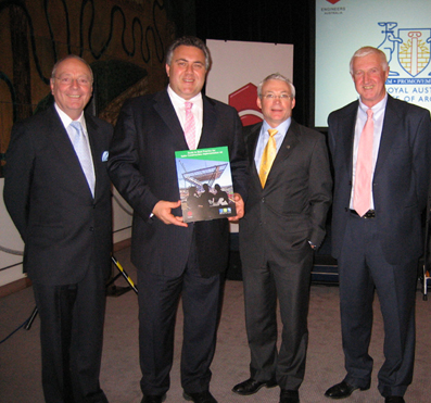 >(L-R) John McCarthy, Chair, Construction Innovation; Hon Joe Hockey, Federal Employment and Workplace Relations Minister, Keith Hampson, CEO, Construction Innovation; Bill Wild, Chair Engineers Australia Taskforce for Construction Safety and Peter Godfrey, National Vice President - Engineering Practice, at the launch of the Guide to Best Practice for Safer Construction