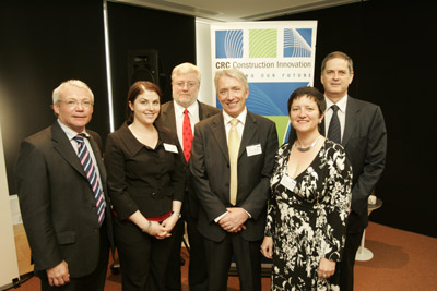 Launching the Your Building website: (L-R) Keith Hampson, Construction Innovation; Naomi Norman, QUT; Tony Marker, AGO; James Shelvin, Department of Environment and Water Resources; Caroline Pidcock, ASBEC; Tony Stapledon, Your Building project leader.
